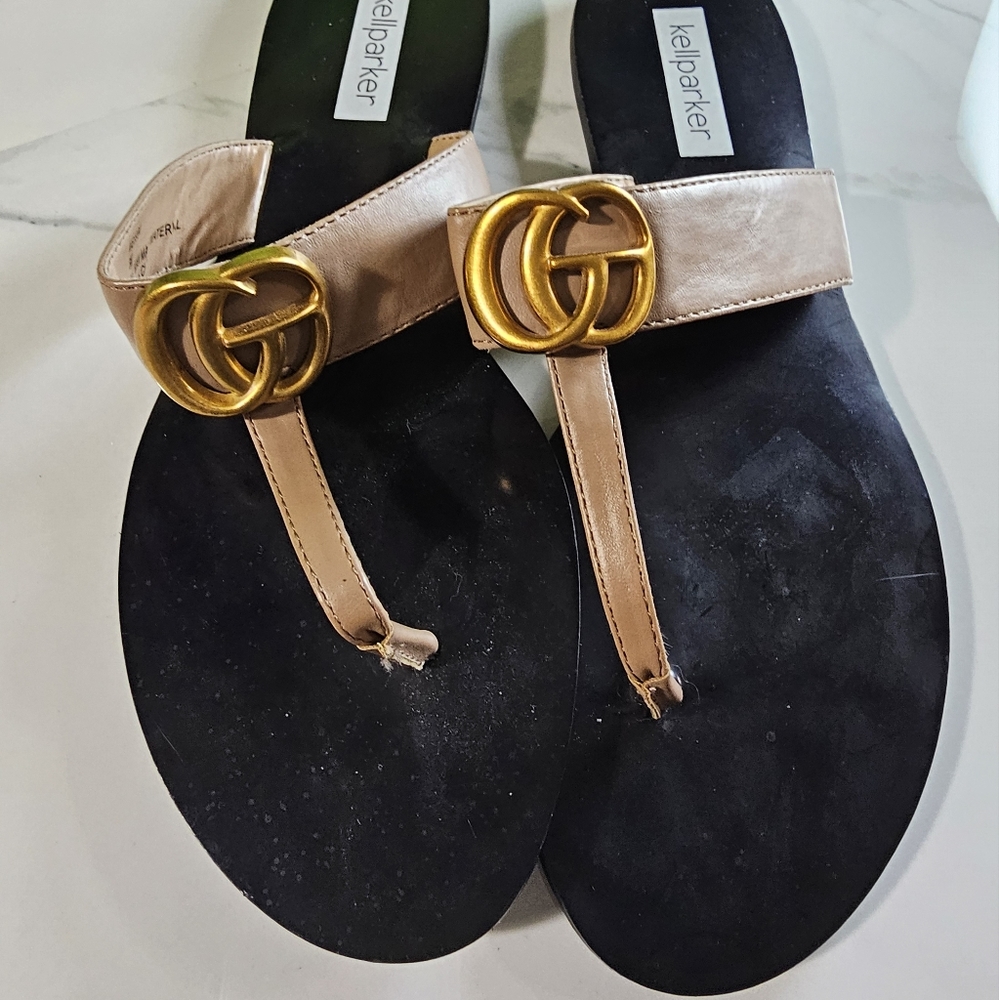 Kellparker Brielle Thong Faux Leather Slide Sandal Nude Tan Brown Women'…